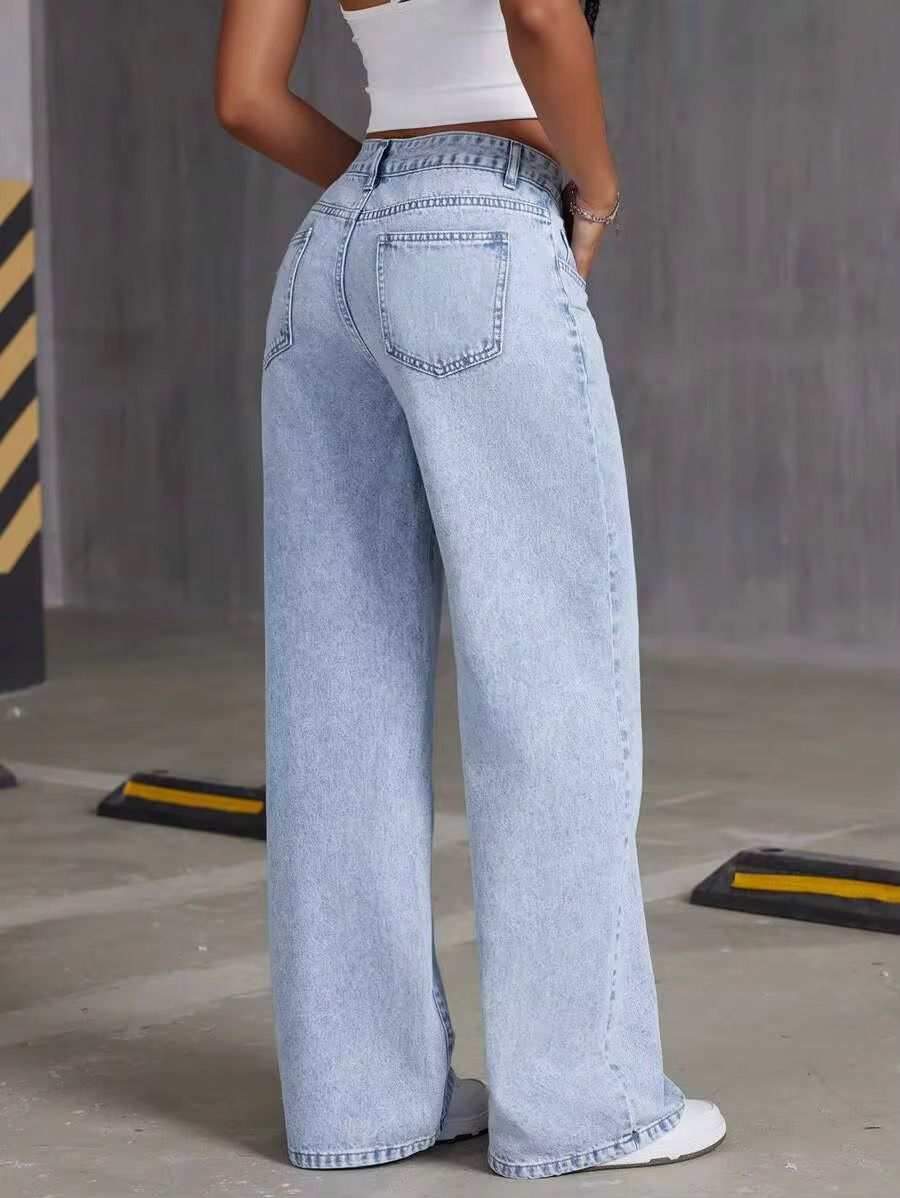 Light Blue Wide Leg Ripped Jeans | Urban Style