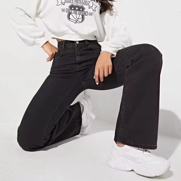 Black High Waisted Wide Leg Jeans | Classic Fit