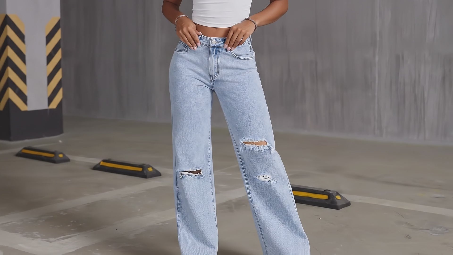 Light Blue Wide Leg Ripped Jeans | Urban Style